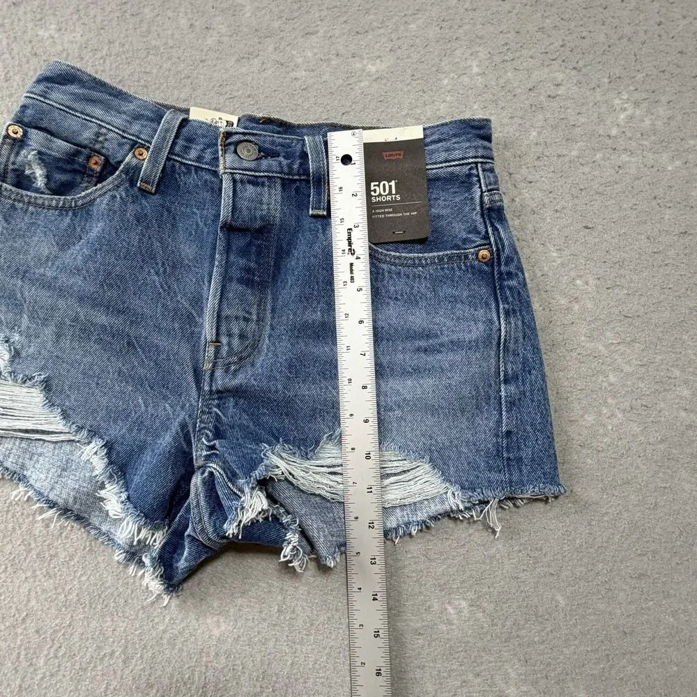 Levi's Shorts Women's Size 28 501 Premium High-Rise Jean Shorts Denim Distressed